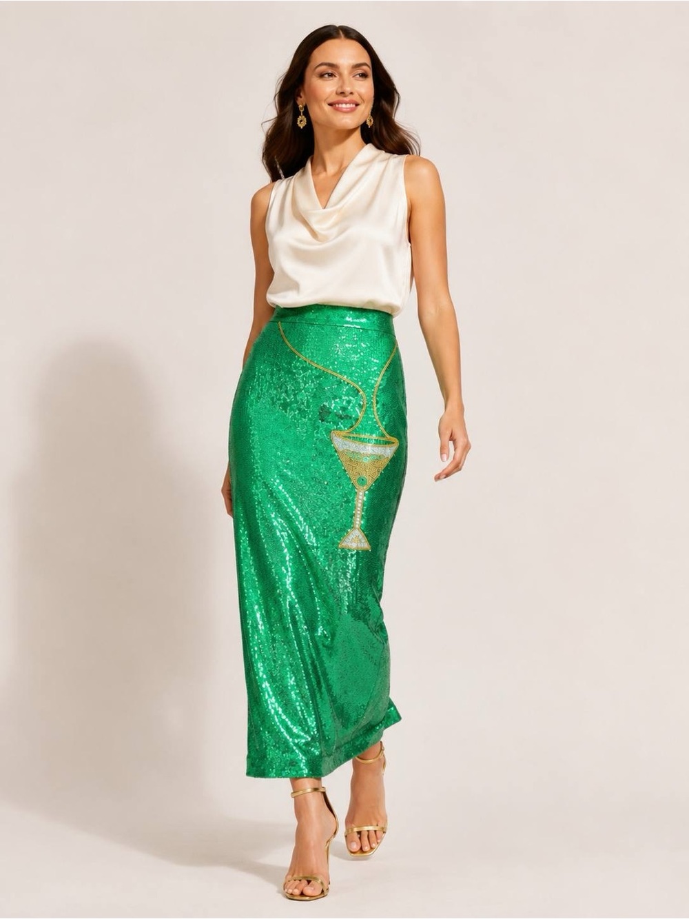Antonio Melani Womens Naomi Sequin Skirt Green Beaded Cocktail Size 14 NWT - Picture 4 of 16
